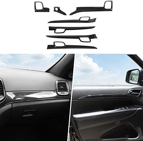 CheroCar for Jeep Grand Cherokee Dashboard Panel Trim & Door Handle Cover Kits Interior Accessories for 2011-2025 Jeep Grand Cherokee,Black Carbon Fiber