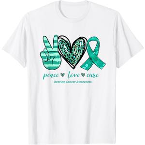 Peace Love Cure Teal Ribbon Ovarian Cancer Awareness T-Shirt 4XL