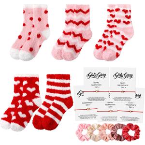 Berlune 5 Set Galentines Day Party Favors Fuzzy Sock Bracelet Scrunchie Gifts Set for Galentines Valentine's Women Party Gift (Red)