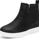 DREAM PAIRS Womens Slip on High Top Wedge Sneakers Hidden Heel Platform Wedgie Ankle Booties (7, Black/Pu)
