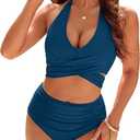 Blooming Jelly Womens Tummy Control Bathing Suits Modest High Waisted Bikini Sets Cute Halter 2 Piece Swim Suit 2025, Size: Medium