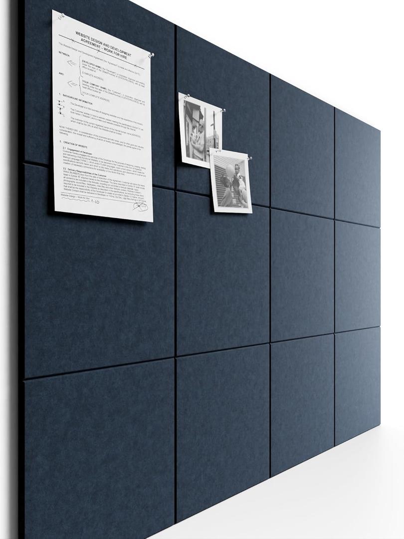 Bumusty Large Cork Board 48" x 36" Alternative - 12 Pack Felt Wall Tiles with 70 Safe Removable Adhesive Tabs, 30 Pushpins, Cork Boards for Walls Pin Board Bulletin Board Office Decor (Navy Blue)