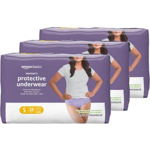 Amazon Basics Incontinence Underwear for Women, Protective, Disposable, Postpartum, Maximum Absorbency, Small, Lavender, 72 Count (3 Packs of 24)