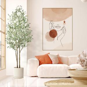 6ft Artificial Olive Tree with Natural Wood Trunk & Lifelike Fruits, Fake Olive Tree with White Planter for Home Balcony Office Garden Room Decor Gift, 6 Feet, 72 in