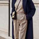 IDEALSANXUN Womens Long Wool Coats Fall Winter Double Breasted Trench Coat Peacoat (Blue, XL)