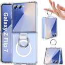 For Galaxy Z Flip 7 Case with Ring Compatible with MagSafe, Built-in Finger Ring Holder & Strong Magnetic, Anti-Yellowing Slim Thin Phone Protection Cover for Samsung Galaxy Z Flip7 (Clear)