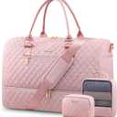 LOVEVOOK Travel Duffle Bag for Women, Weekender Overnight Bag with Shoe Compartment, Carry on Bag with Toiletry Bag, Gym Duffel Bag with Wet Pocket, Hospital Bags for Labor and Delivery 3 Pcs Set (X-Large, Light Pink)