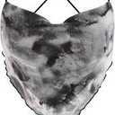 RoseSeek Women's Y2K Tie Dye Backless Mesh Halter Tops Crisscross Crop Lettuce Trim Bandana Camisole Top Black and White Small