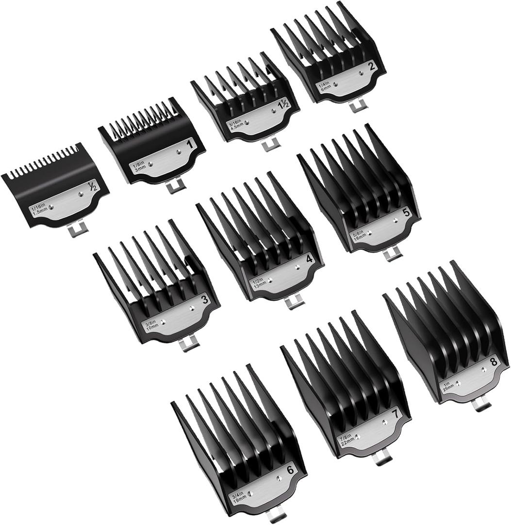 Professional for Wahl Clipper Guards Set, 10 Pcs Coded Cutting Guides #3170-400- 1/16 to 1 Compatible with All Wahl Clippers (Black)