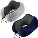 Travel Pillow for Airplane-2 Pack Memory Foam Neck Pillows, Soft Support Travel Essentials for Travelling, Sleeping Rest, Car, Train and Home Use(Grey&Blue)