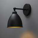 Phansthy Industrial Wall Sconce Matte Black Barn Farmhouse Wall Light Fixture with Metal Lampshade (Right-Angled)