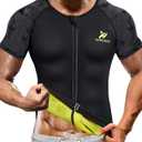 Sauna Suit for Men Hot Sweat Suit Sauna Shirt Sweat Body Shaper Workout Neoprene Suit Zipper Short Sleeve (XX-Large, Black)