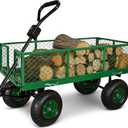 Backyard Expressions Heavy Duty 600 Lbs Capacity Mesh Steel Garden Cart Folding Utility Wagon with Removable Sides and (4) 10 Inch Wheels (Green)