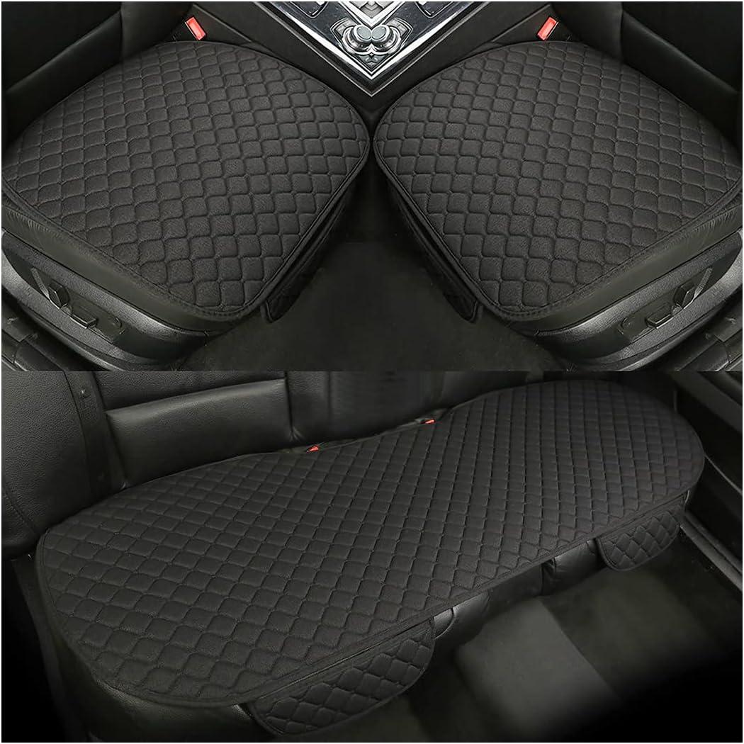 3PCS Set Car Seat Cushion for Front and Back Seat, 3D Soft Linen Breathable Auto Seat Cover, Comfort Non-Slip Rubber Bottom, Car Seat Protector Pad Universal for Office Chair, Home, Black