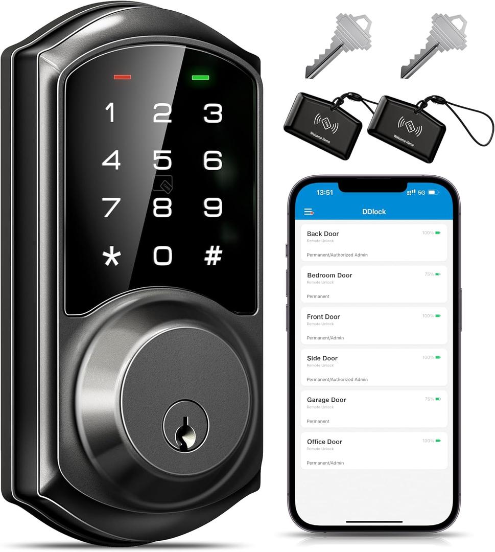 Veise VE06 Smart Deadbolt with App Control, Keyless Entry Smart Lock for Front Door, Electronic Digital Door Lock with Code, Easy Install, Matte Black