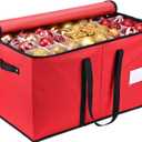 Mrrihand Christmas Ornament Storage Box, Xmas Decoration Organizer with Adjustable Dividers - Storage Container Keeps 128 Holiday Ornaments 3-Inch, Dual Zipper Closure, 600D Tear-Proof Material (Red)