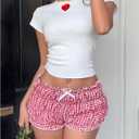 Verdusa Women's Y2K Gingham Plaid Bloomers Summer Tiered Mini Ruffle Shorts (Red, XS)