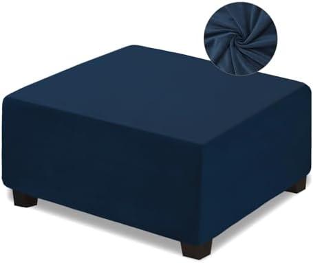 Amazon.com: NeColorLife Velvet Square Ottoman Cover,Stretchable Footrest Stool Slipcover with Elastic Band for Rectangle and Square Storage Ottoman(Large,Navy Blue) : Home & Kitchen