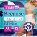 Because Adult Incontinence Underwear for Sensitive Skin - Women - Premium Overnight Disposable Briefs, Anti Odor - White, X-Large - Absorbs 6 Cups - 12 Count (Pack of 1)