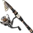 PLUSINNO Fishing Rod and Reel Combos - Carbon Fiber Telescopic Fishing Pole - Spinning Reel 12 +1 Shielded Bearings Stainless Steel BB