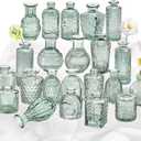Green Glass Bud Vase Set of 22, Small Vases for Flowers, Clear Glass Vases for Centerpieces, Mini Bud Vases in Bulk Rustic Wedding Decorations, Centerpieces, Vintage Look Home Table Flower Decor