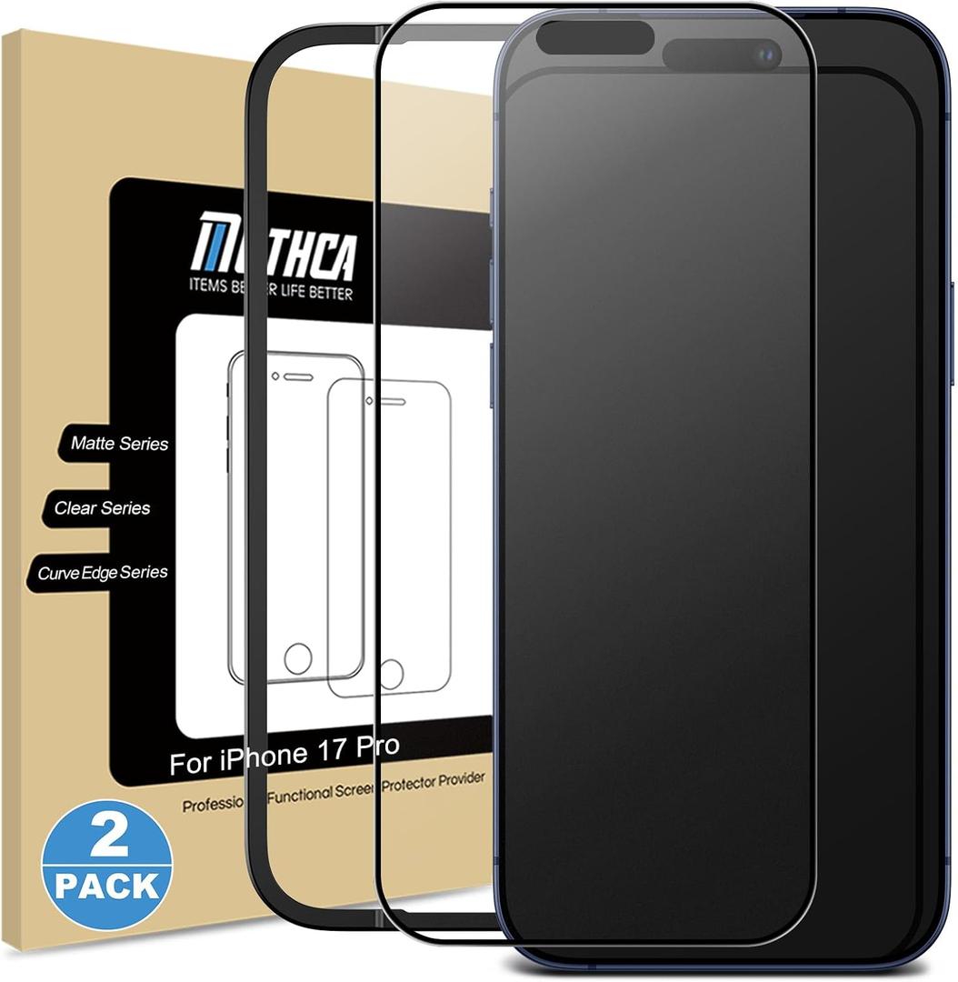 Mothca 2 Pack Matte Glass Full Coverage Screen Protector for iPhone 17 Pro 6.3-inch, Anti-Glare Anti-Fingerprint Black Edge Tempered Glass with Easy Installation Tool, Smooth as Silk