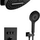 Luxury Rainfall Shower System Thermostatic Shower Faucet Set Complete with Rough-in Valve Trim Kit Push Button Diverter Shower Fixtures Matte Black
