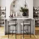 Nathan James Dahlia Counter Height Chair, Modern Barstool with Back, Mid-Century Metal Legs and Padded Cushion for Kitchen, Island and Bars, Light Grey/Black, Set of 2
