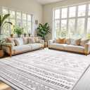 Terrug Boho Area Rug for Living Room, Grey 5'x7' Washable Rugs with Non Slip Backing for Bedroom, Soft Geomtric Stain Resistant Moroccan Carpet for Dining Room Floor Decor