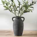 Lyeec Terracotta Farmhouse Flower Vase, 9.6 Inch Ceramic Rustic Vase with 2 Handles, Decorative Vase Boho Decor for Home Decor, Table, Living Room, Shelf Decoration