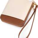 GAEKEAO Womens Wallet RFID Blocking Zip Around Wristlet Wallet Vegan Leather Card Holder Purse with Change Pocket (White & Brown)