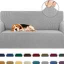 KEKUOU Stretch Loveseat Sofa Cover Slipcover,Couch Covers for 2 Cushion Couch Sofa (55"-78") Furniture Protector Sofa with Elastic Bottom for Kids,Dog. Jacquard Small Checked (Medium,Silver)