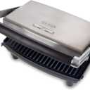 Panini Press Gourmet Grilled Cheese and Sandwich Maker - Electric Indoor Grill with Drip Tray for Healthy Cooking Options (Silver)