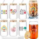 Maxcheck 6 Sets End of Year Gifts for Women Men 16 oz Glass Coffee Cups with Lid and Straw Cleaning Brush Thank You End of Year Graduation Gifts for Students