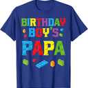 Master Builder Birthday Boy's Papa Building Bricks Blocks T-Shirt, Large