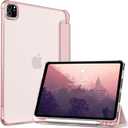 Kenke New iPad Pro 11 Inch Case 4th/3rd/2nd/1st Generation 2022/2021/2020/2018 with Built-in Left Side Pencil Holder, Hard Frosted Back Cover & Colored Edge (Pink)