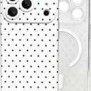 Cute Polka Dot Magnetic Phone Case for iPhone 17 Pro MaxFull-Coverage Lens Protection Shockproof Protective Clear Phone Cover for Women&Girls,Black-White Dot