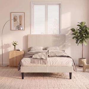 Twin Size Bed Frame with Adjustable Headboard,Chenille Fabric Upholstered Platform Bed,No Box Spring Needed, Easy Assembly, Noise Free,600 lbs Capacity, Under Bed Storage for Small Space,White