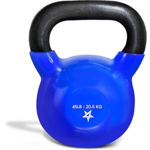 Yes4All Kettlebell, 45 lb Vinyl Coated Cast Iron Strength Training Kettlebells for Home Gym Exercises, Heavy Weights Gym, Fitness, Full Body Workout Equipment, Push up, Grip, Strength Training - Blue