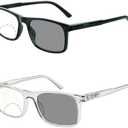 Myfeasy 1 Pack Photochromic Bifocal Reading Glasses for Women Men Blue Light Blocking Clear Top Transition Readers