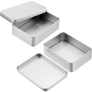 PATIKIL 2 Pcs Metal Tin Box, 5.1 x 3.7 x 1.4 Inch Rectangular Storage Tin Box with Lid Portable Tinplate Container for Home Organizer Crafts Gifts Keys Cookies Cards Candles Storage