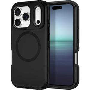 I-HONVA for iPhone 17 Pro Max Case [Compatible with MagSafe] Shockproof 3-Layer Full Body Protection [Without Screen Protector] Rugged Heavy Duty Cover Case for Apple iPhone 17 Pro Max,Black