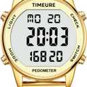 Women's Step Counter Pedometer Watch with Stainless Steel Bracelet, Stylish Design, No App, No Charging Needed for Step, Calorie, Distance, Alarm, Countdown TimerTU-2401 (Gold)