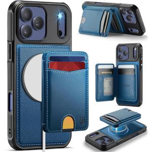 for iPhone 17 Pro Wallet Case Compatible with Magsafe, Magnetic RFID Blocking Card Holder Kickstand 2 in 1 Detachable Case for iPhone 17 Pro 6.3", Blue