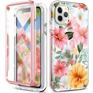 Turquiase iPhone 11 Pro Max Case With Screen Protector - Lightweight and Stylish Full Body Shockproof Protective Rugged TPU Flower Case for Women/Girls (A10)