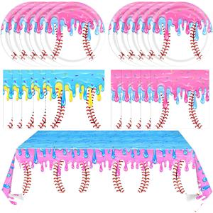41PCS Ice Cream Drip Baseball Party Decorations Baseball Ice Cream Theme Party Plates and Napkins,Tablecloth,Colorful Sport Party Disposable Dinnerware Set for Kids Birthday Baby Shower Table Decor