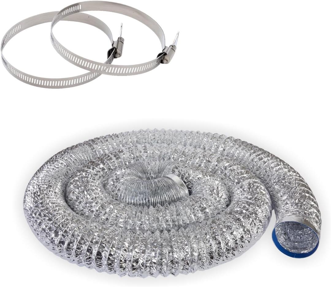 Dryer Vent Hose 4 Inch x 25FT - Flexible Aluminum Dryer Hose with 2 Clamps - Heavy-Duty 6-Layer Dryer Vent Hose for Tight Spaces, HVAC, Bathroom, and Kitchen Exhaust Ventilation