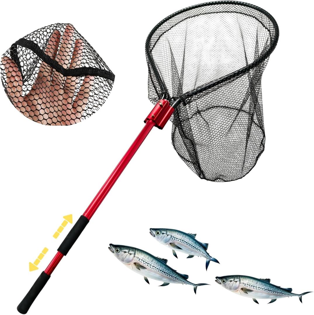 High Strength Heavy Duty Extra Large Aluminum Landing Net - Telescoping Handle (67-85inch), 27in Net Opening for Saltwater Fishing, Boat, Pier, River Angling