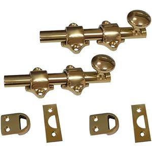 QCAA Solid Brass Dutch Door Bolt, 4", Polished Brass, Made in Taiwan, 2 Pack