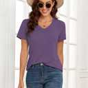 KevaMolly V Neck Basic T Shirts for Women UPF 50+ Short Sleeve 2026 Summer Trendy Tops Solid Casual Loose Fit Tee Shirt (XXL)